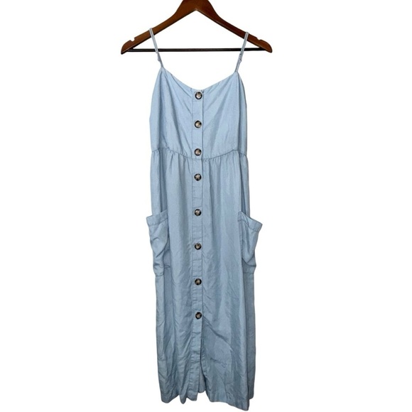 Women's Zara TRF Collection Light Blue Botton Front Midi Dress - Picture 1 of 15